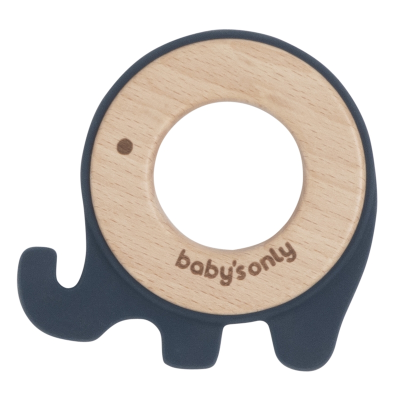 Beißring &#039;Elefant&#039; Holz/Silikon dunkelblau