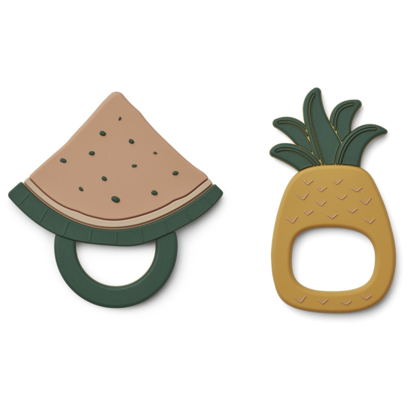 Beißring 'Obst' Silikon khaki/gelb 2er Set