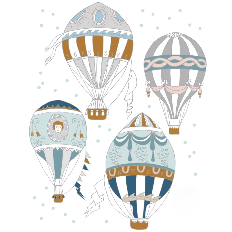 Wandsticker 'Heißluftballons' blau/camel