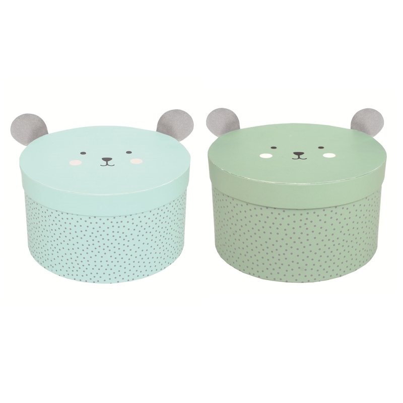 Aufbewahrungsboxen 'Bär' aqua/grün 2er Set