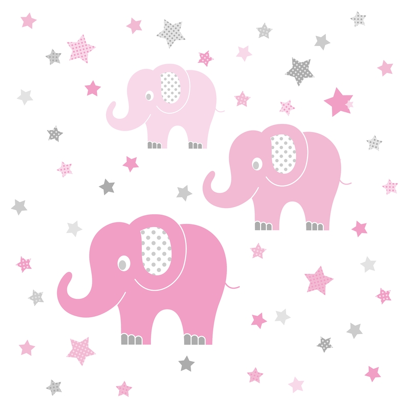 Wandsticker &#039;Elefanten&#039; rosa/grau 48-tlg.