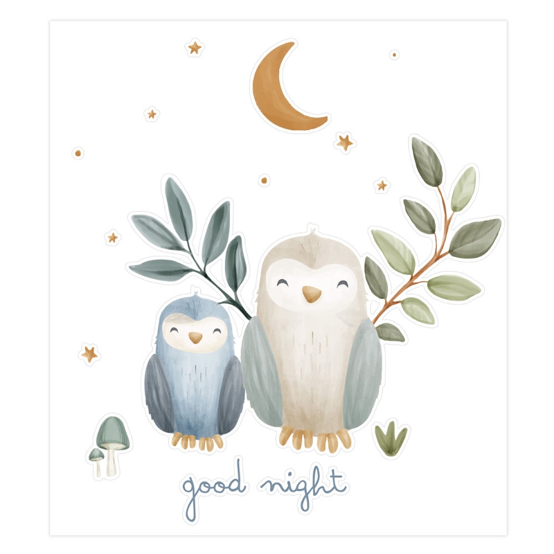 Wandsticker &#039;Good Night&#039; Eulen blau 45cm