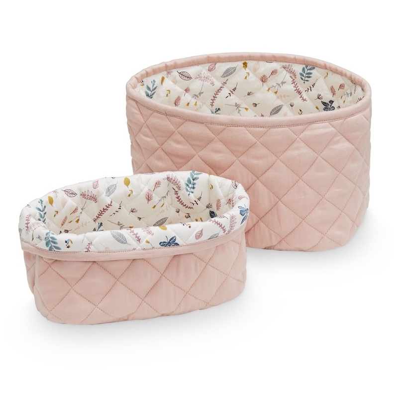 Stoffkörbchen Wickeltisch 'Blätter' rosa 2er Set