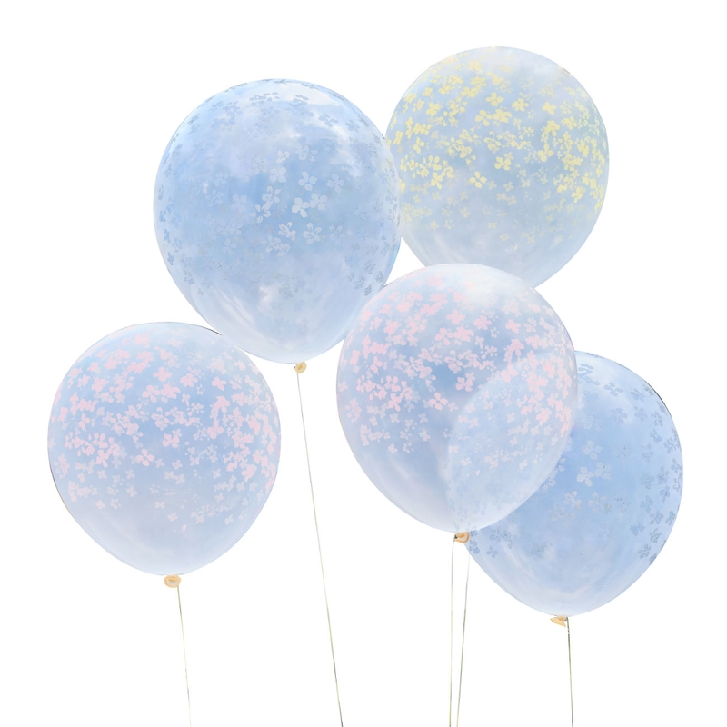 Ballons mit Blumenprint &#039;Hello Spring&#039; hellblau 5 St.