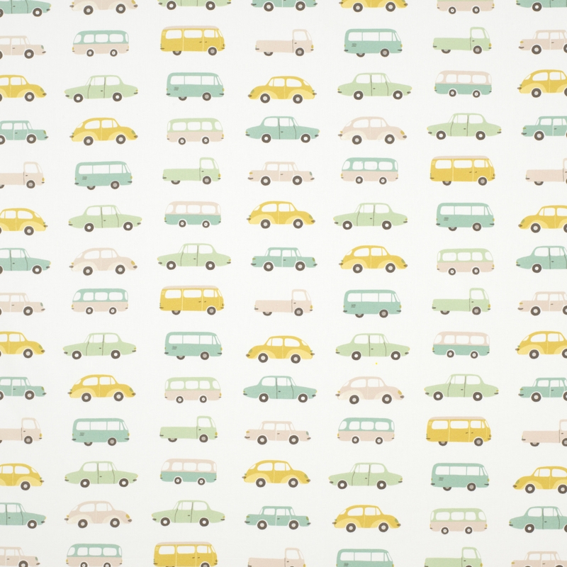 Stoff 'Happy Dreams' Autos mint/ocker