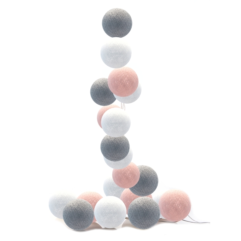 Lichterkette Cotton Balls LED puderrosa/grau