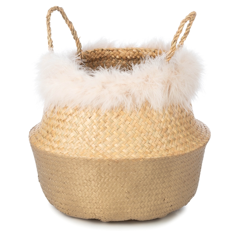 Aufbewahrungskorb mit Federn gold 35cm