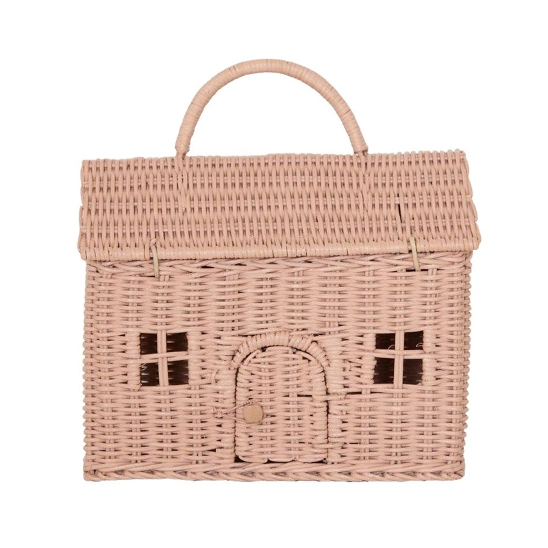 Rattankorb 'Puppenhaus' altrosa 24cm