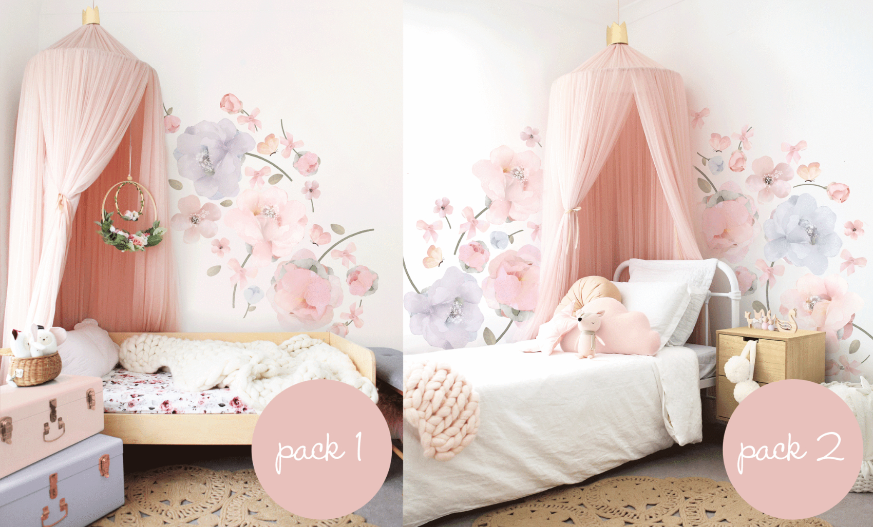3D Holz-Mobile Baby Kinder-Zimmer Babyzimmer Schmetterling Blume Rosa Pink Weiß 