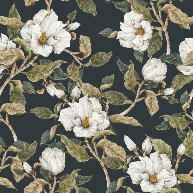 Tapete 'Vintage Magnolie' dunkelblau 50x280cm