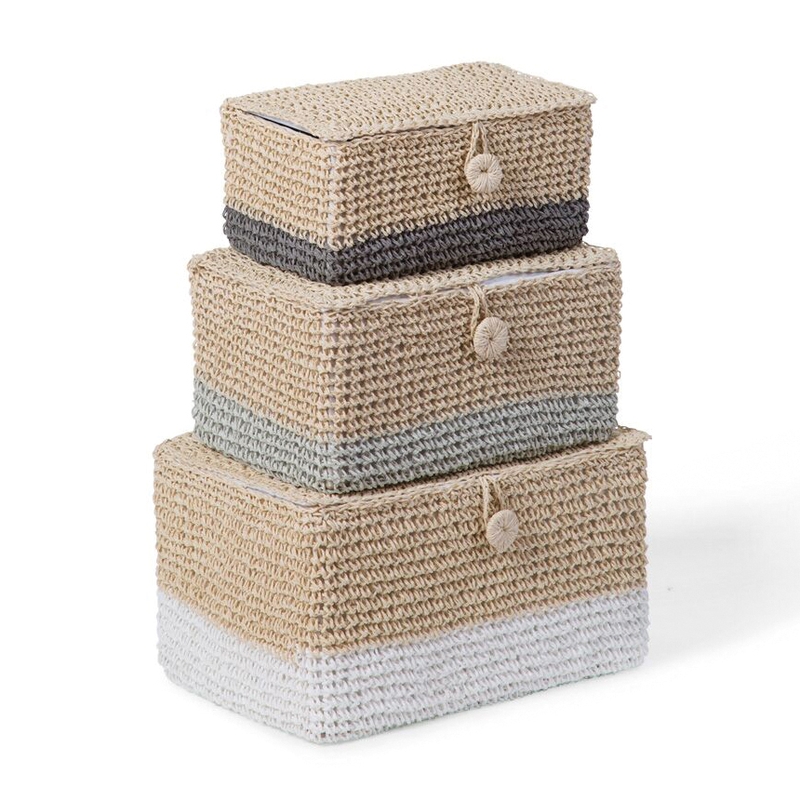 Aufbewahrungskörbe mit Deckel Rattan 3er Set