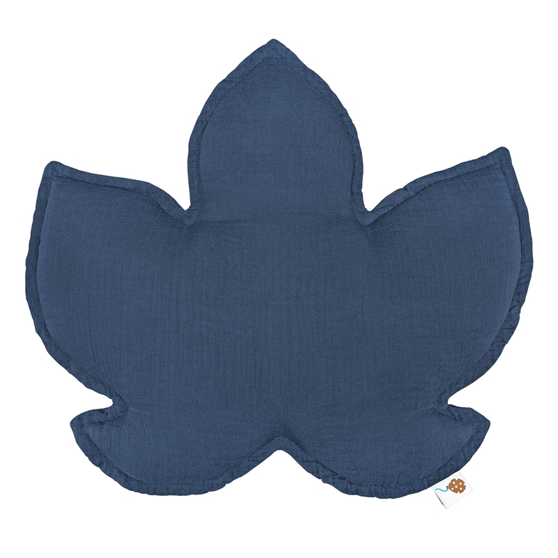 Kissen &#039;Blatt&#039; Musselin jeansblau 40cm handmade
