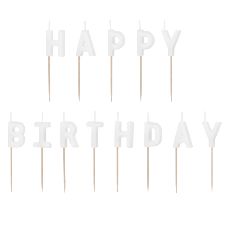 Kuchenkerzen &#039;Happy Birthday&#039; weiß 13-tlg.