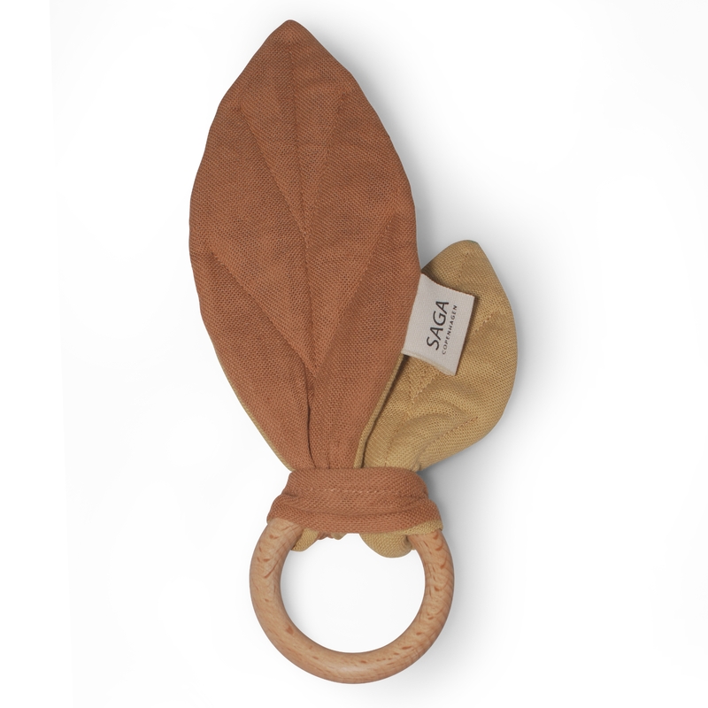 Beißring 'Blätter' Musselin rost 18cm