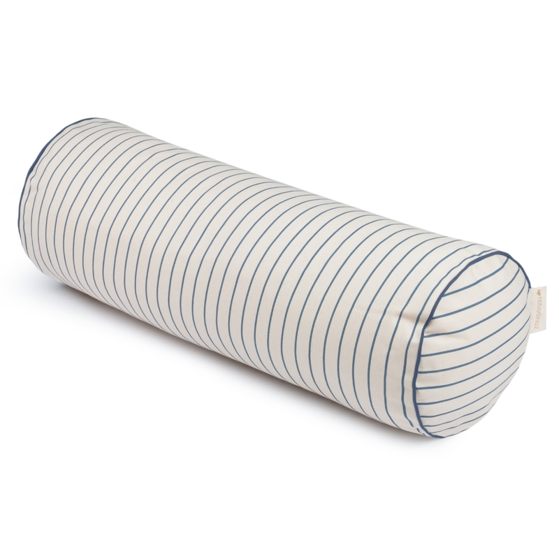 Bio Kissenrolle &#039;Stripes&#039; creme/blau 50cm