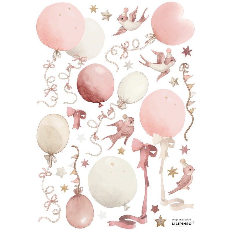 Wandsticker &#039;Flying Kites &amp; Balloons&#039; rosa