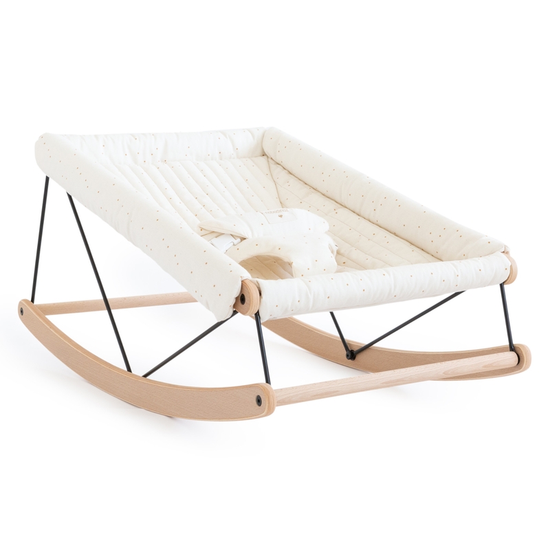 Babywippe Buche inkl. Bezug &#039;Sweet Dots&#039; creme