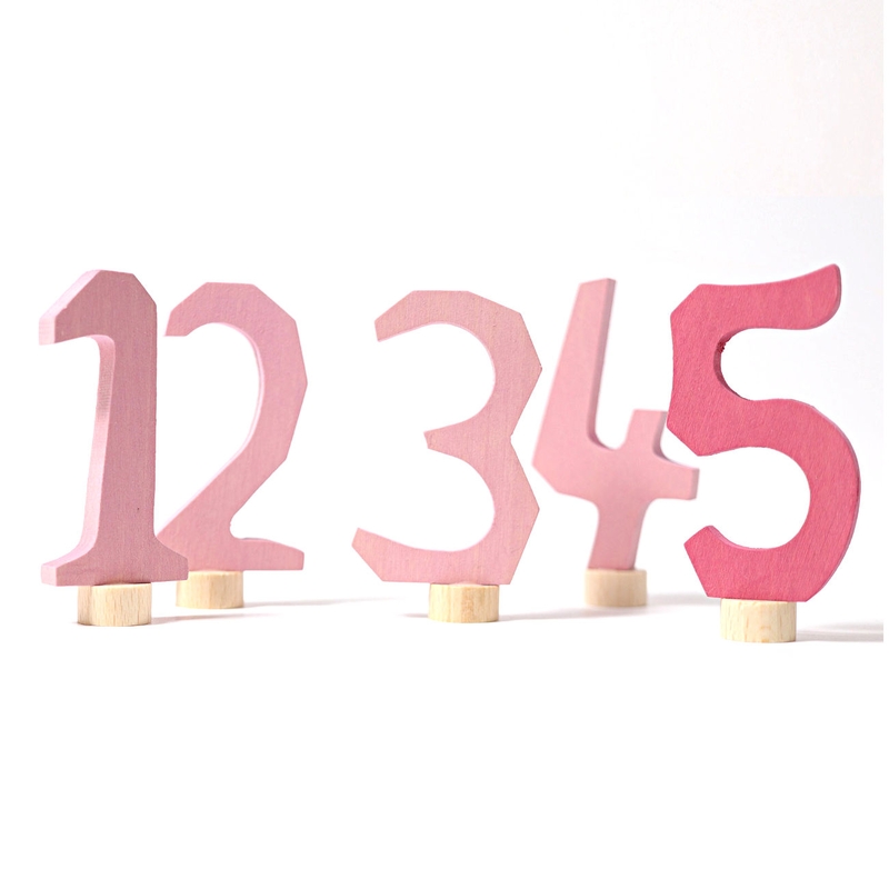 Geburtstagsstecker &#039;Zahlen&#039; Holz rosa 5 St.