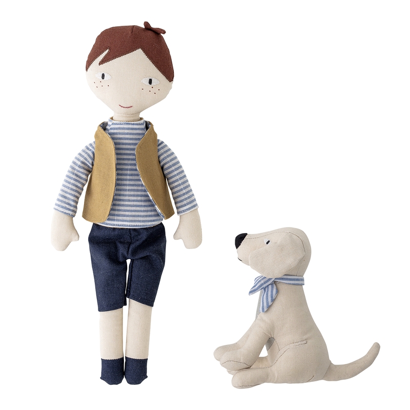 Puppen-Spielset &#039;Junge mit Hund&#039; Leinen blau/creme