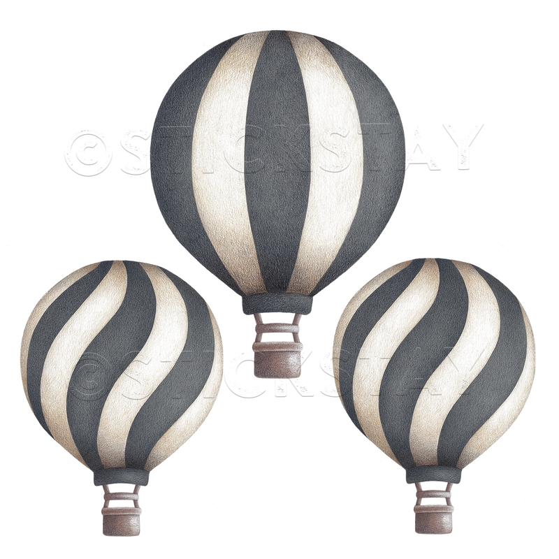 Wandsticker &#039;Heißluftballons&#039; blaugrau 3D Optik