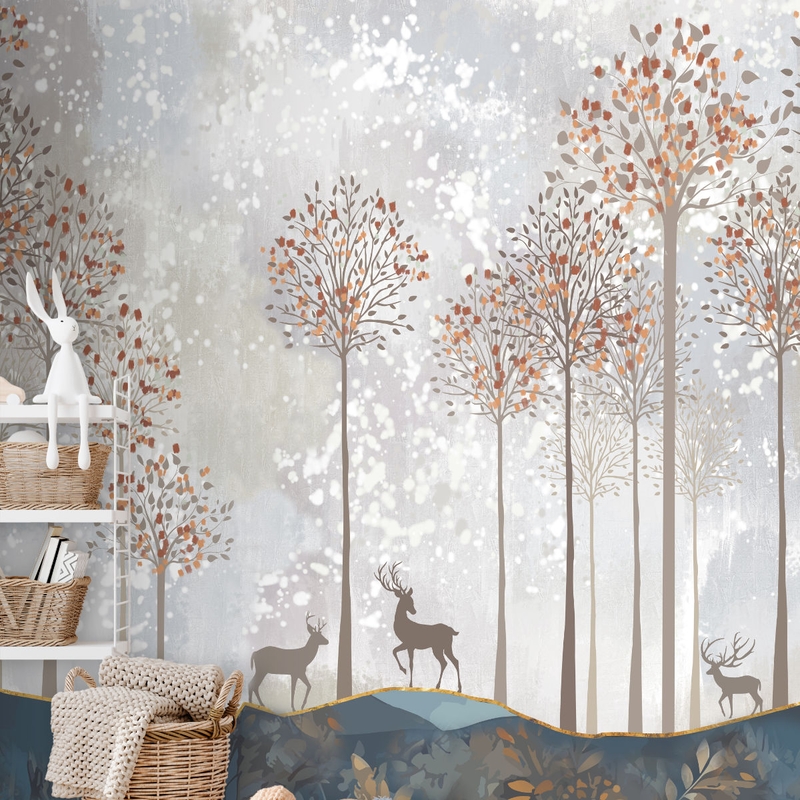 Fototapete &#039;Wald&#039; blau/braun 212x280cm