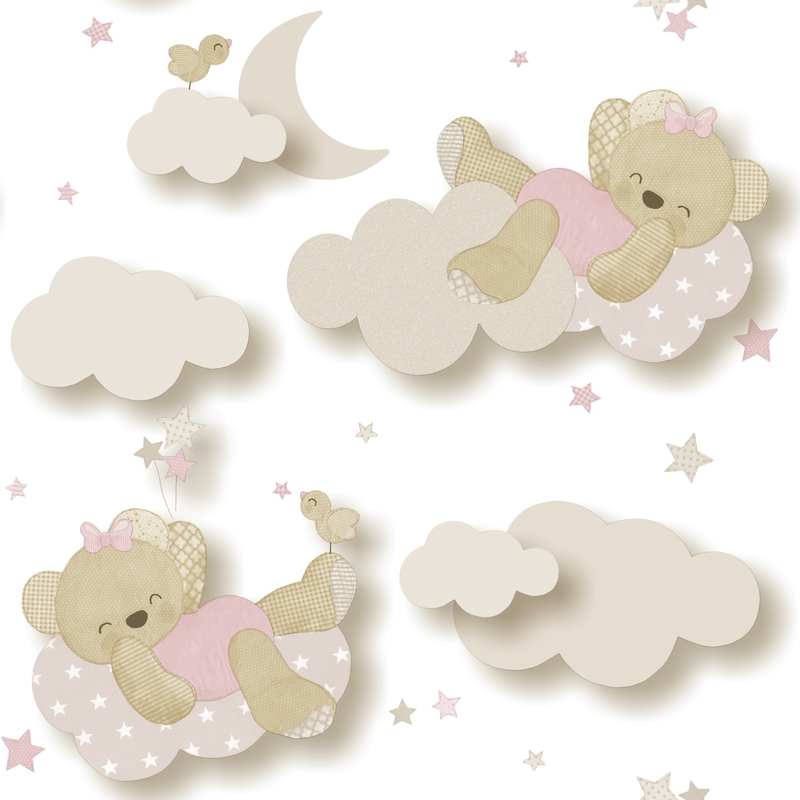 Vliestapete &#039;Bärchen&#039; beige/rosa