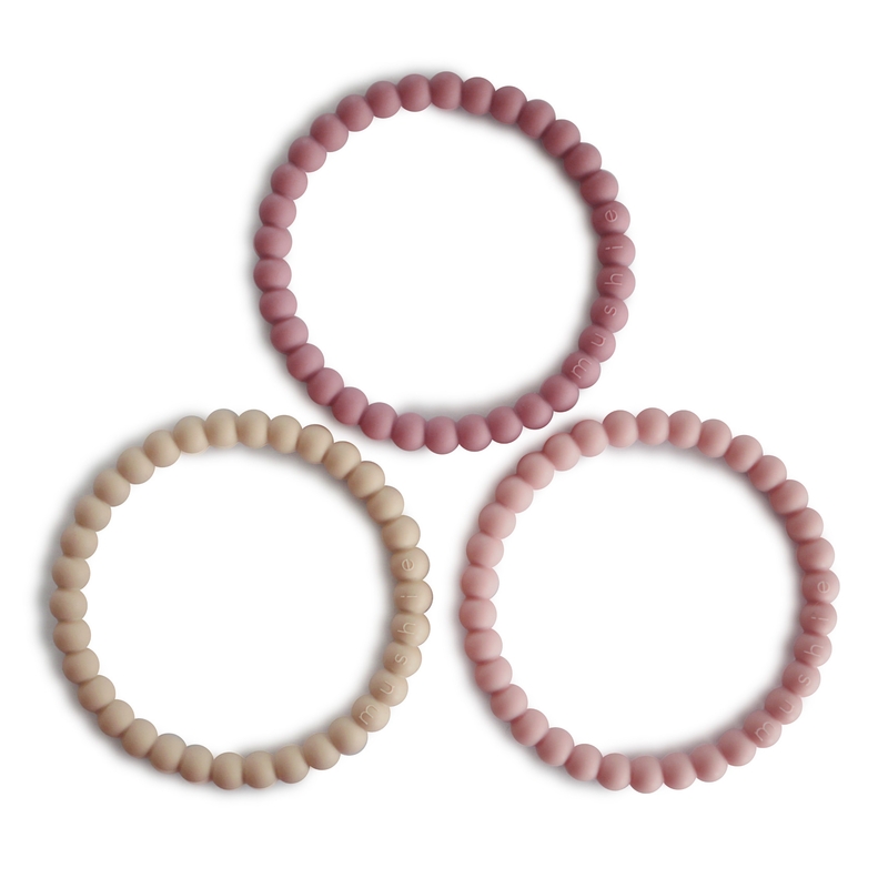 3er Beißring/Armband &#039;Pearl&#039; linen/peony