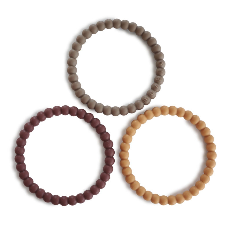 3er Beißring/Armband &#039;Pearl&#039; berry/khaki