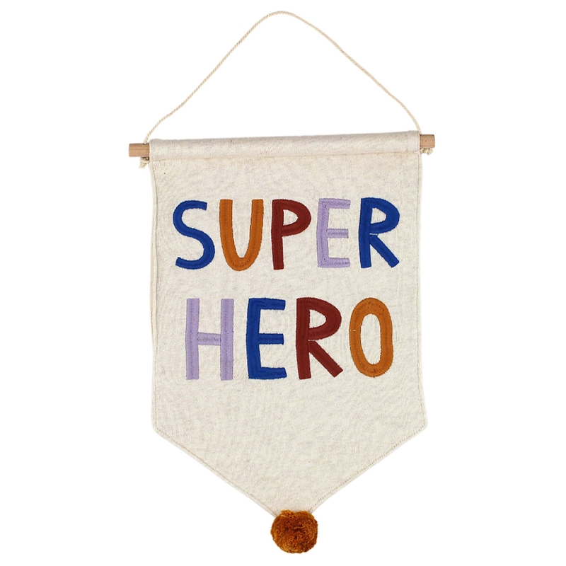 Wanddeko &#039;Super Hero&#039; Feinstrick blau/orange 32cm