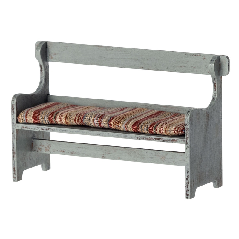 Holzbank mit Sitzkissen für Puppenhaus grau (Micro)