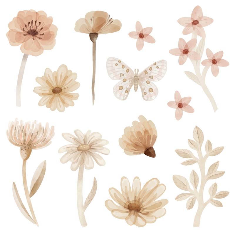 Wandsticker Blumen &#039;Meadow&#039; beige 12-tlg.