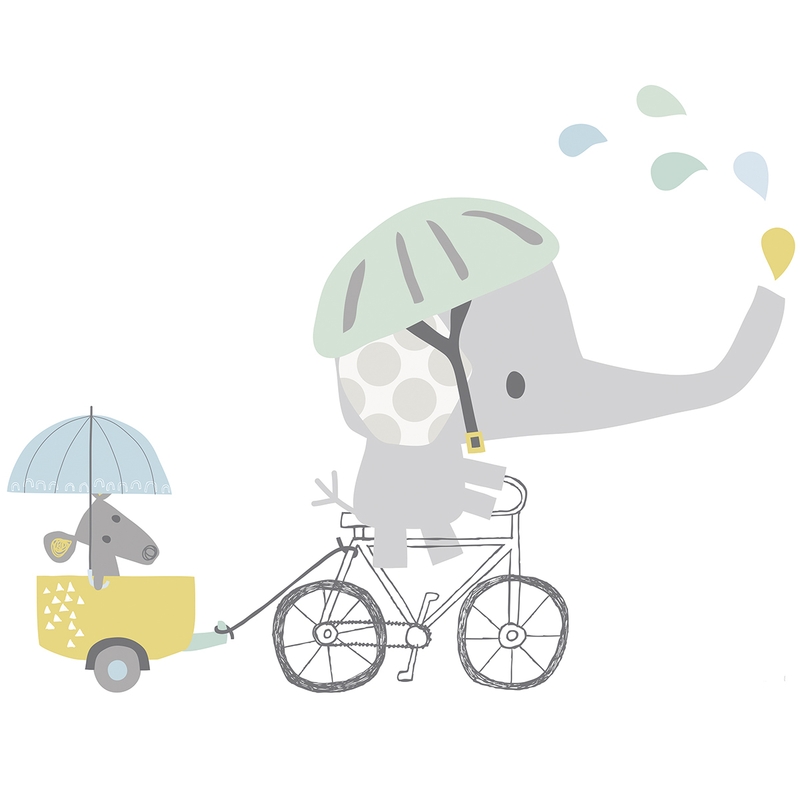 XL-Wandsticker 'Elefant auf Fahrrad' pastell