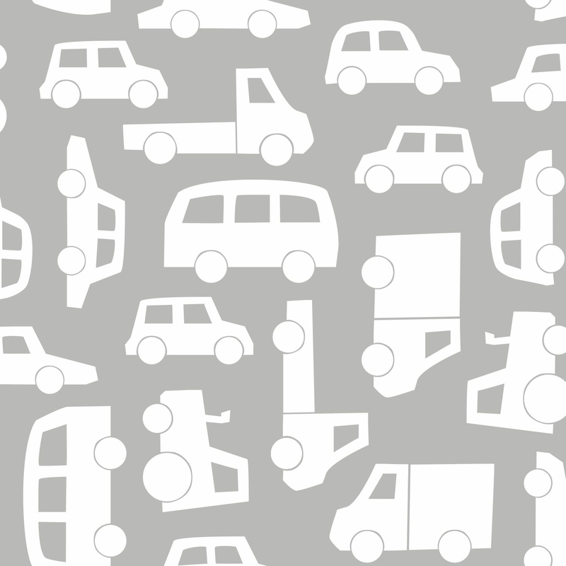 Vliestapete 'Autos' hellgrau/weiß