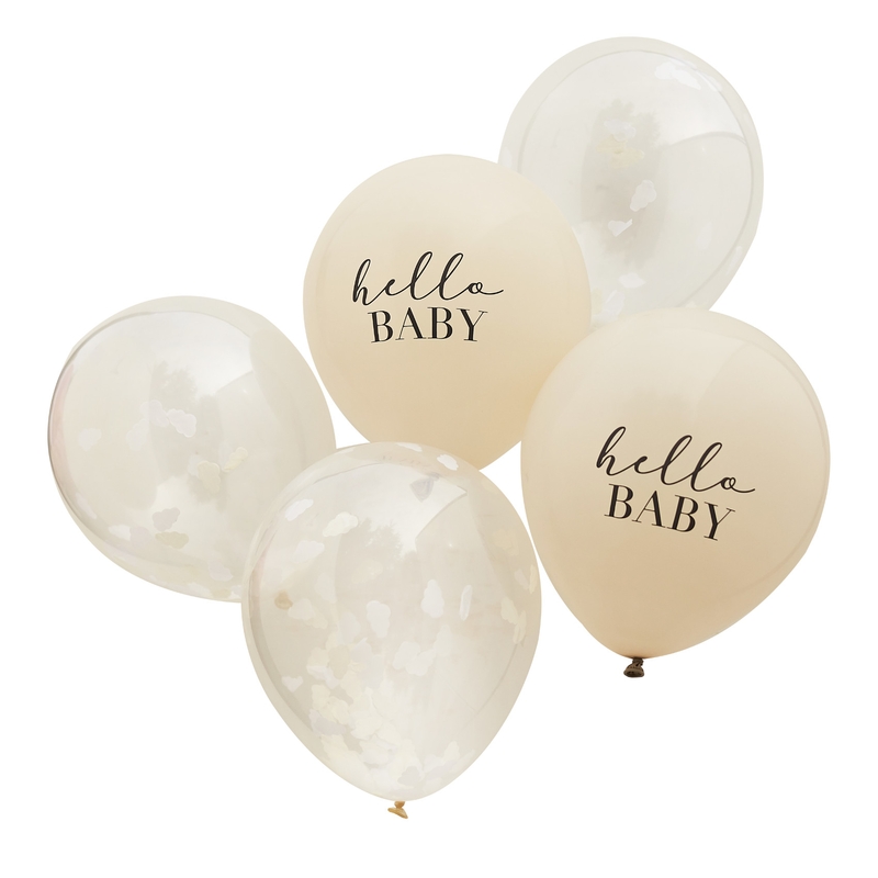 Konfetti-Luftballons &#039;Hello Baby&#039; creme 5 St.