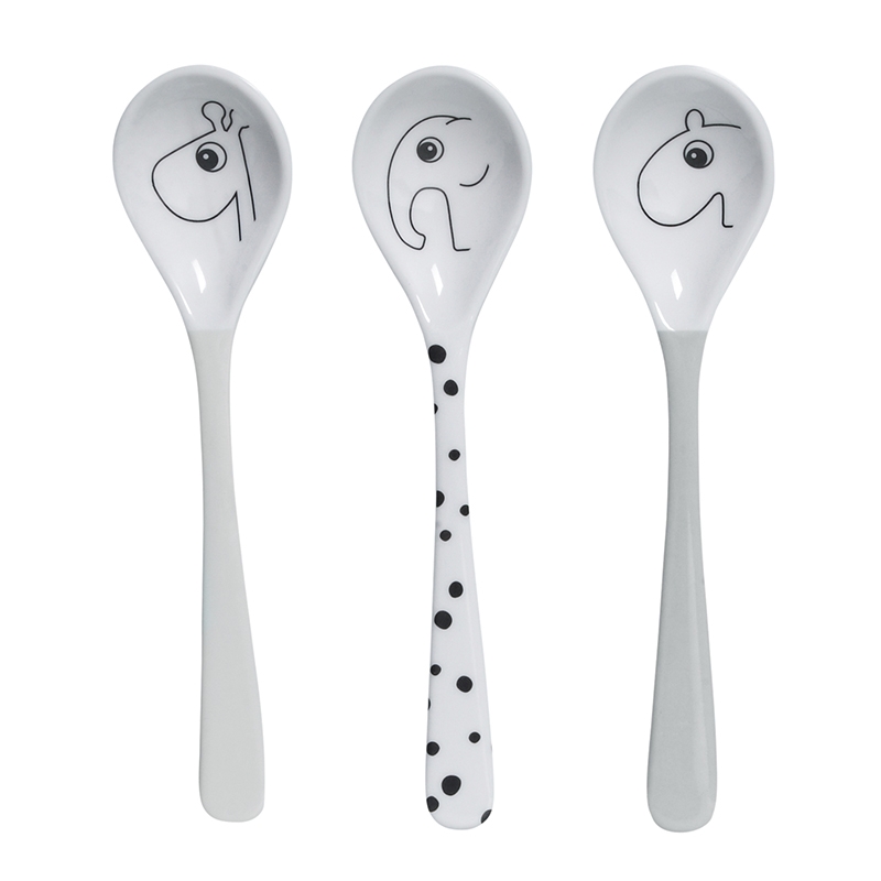 Kinderlöffel 'Happy Dots' Tiere grau 3-tlg.