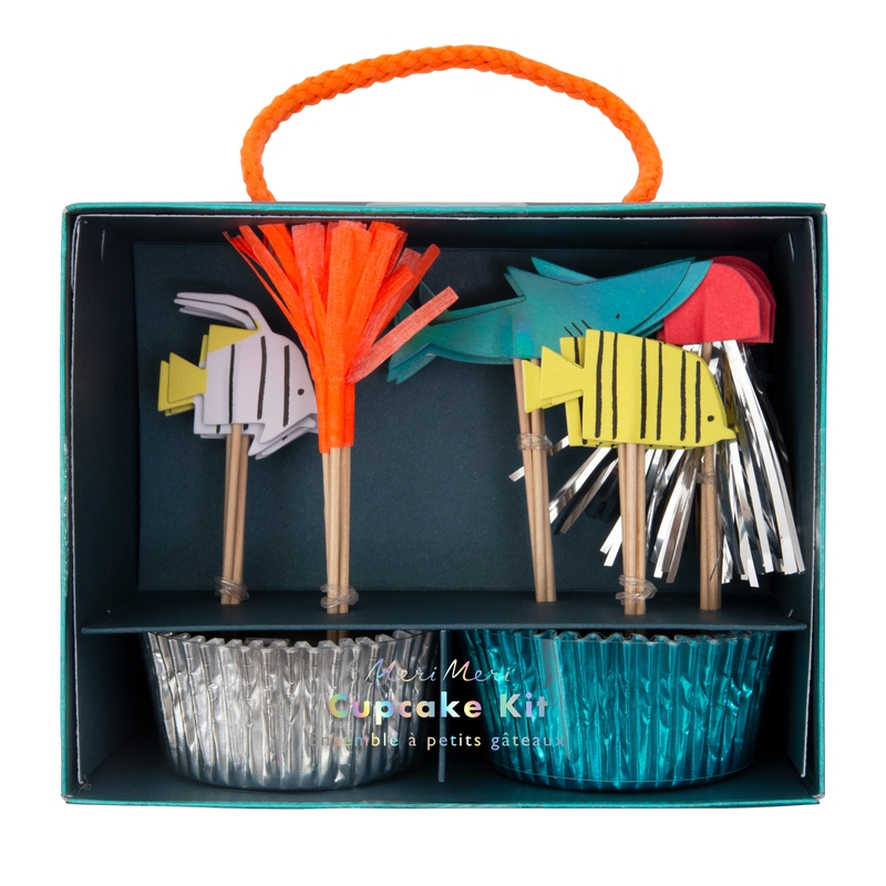 Cupcake Deko-Set 'Unterwasser' silber/blau 24-tlg.