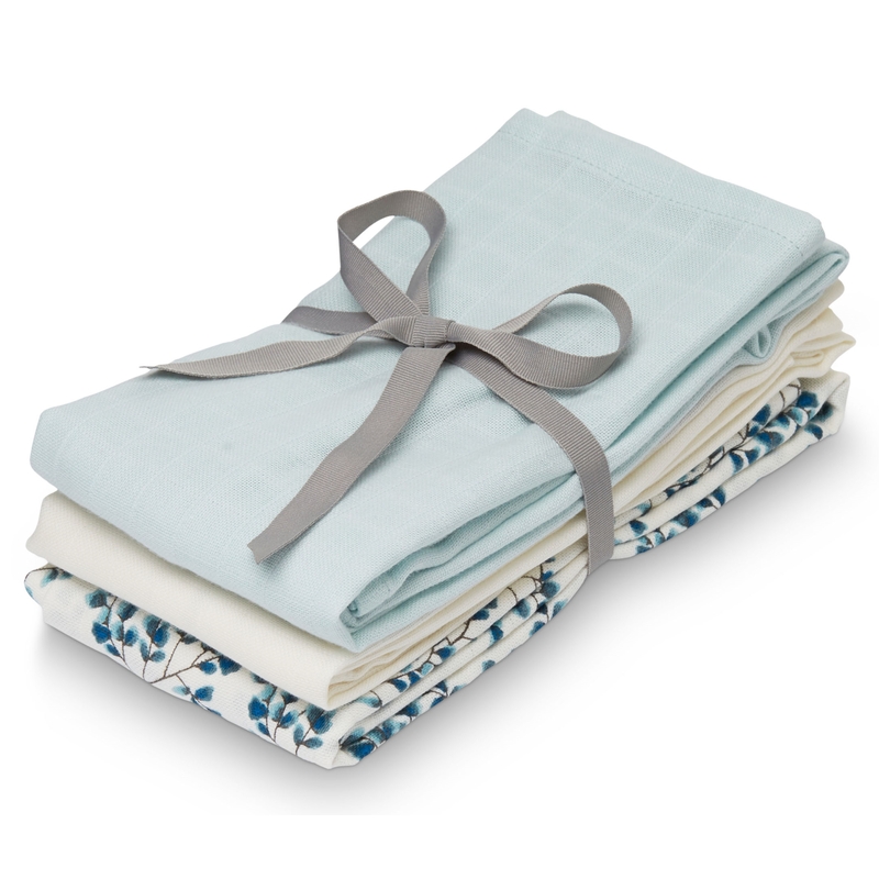 Mulltücher 'Fiori' blau 3er Set 70x70cm