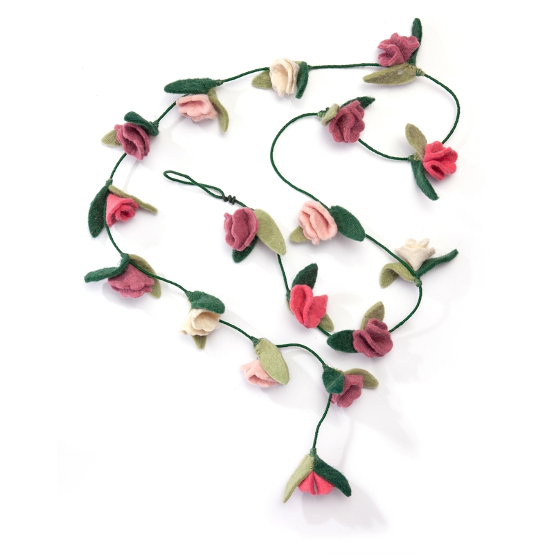 Girlande 'Rosen' Filz grün/rosa 200cm