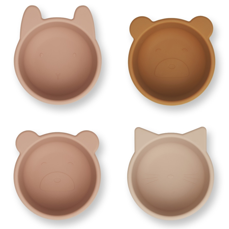 Silikonschüssel 'Tiere' rosa/camel 8cm 4er Set