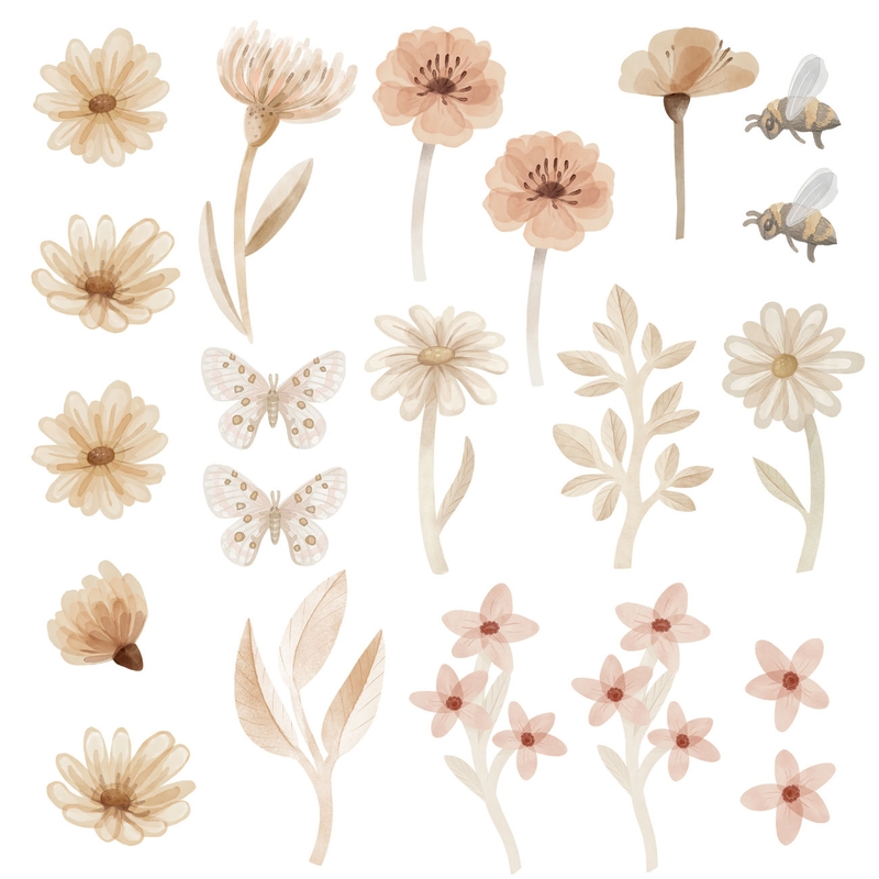 Wandsticker Blumen &#039;Meadow&#039; beige 21-tlg.