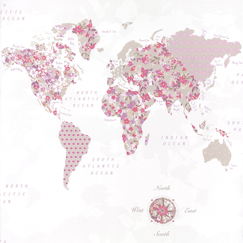 Tapete Weltkarte rosa/beige &#039;Pretty Lili&#039;