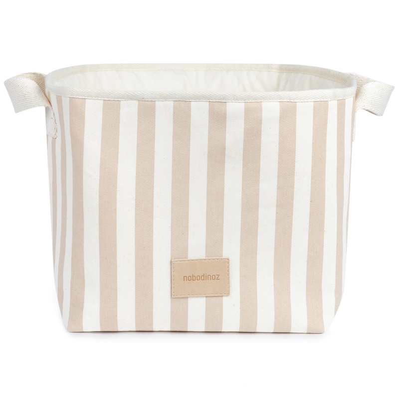 Bio Stoffkorb &#039;Stripes&#039; creme/taupe 22x23cm