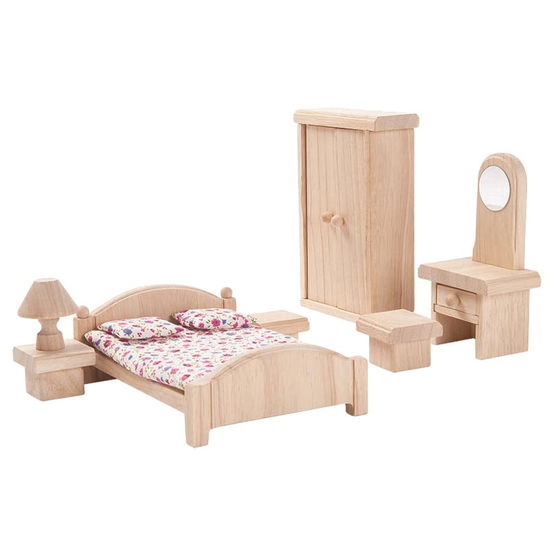 Puppenhausmöbel aus Naturholz 'Schlafzimmer'