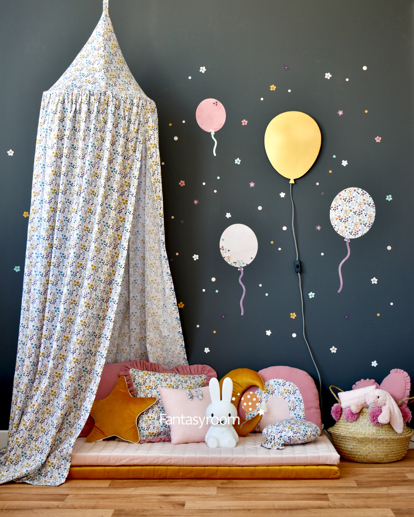 Dinki Balloon Wandtattoo aus Stoff 'Blumen-Luftballons' rosa online kaufen