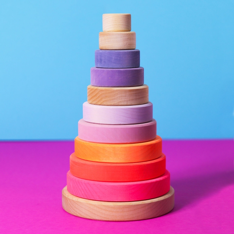 Montessori Holz-Stapelturm &#039;NEON&#039; pink ab 1 Jahr