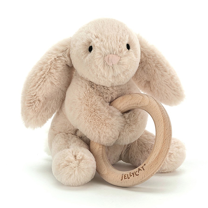 Holzgreifling 'Shooshu Hase' Plüsch beige