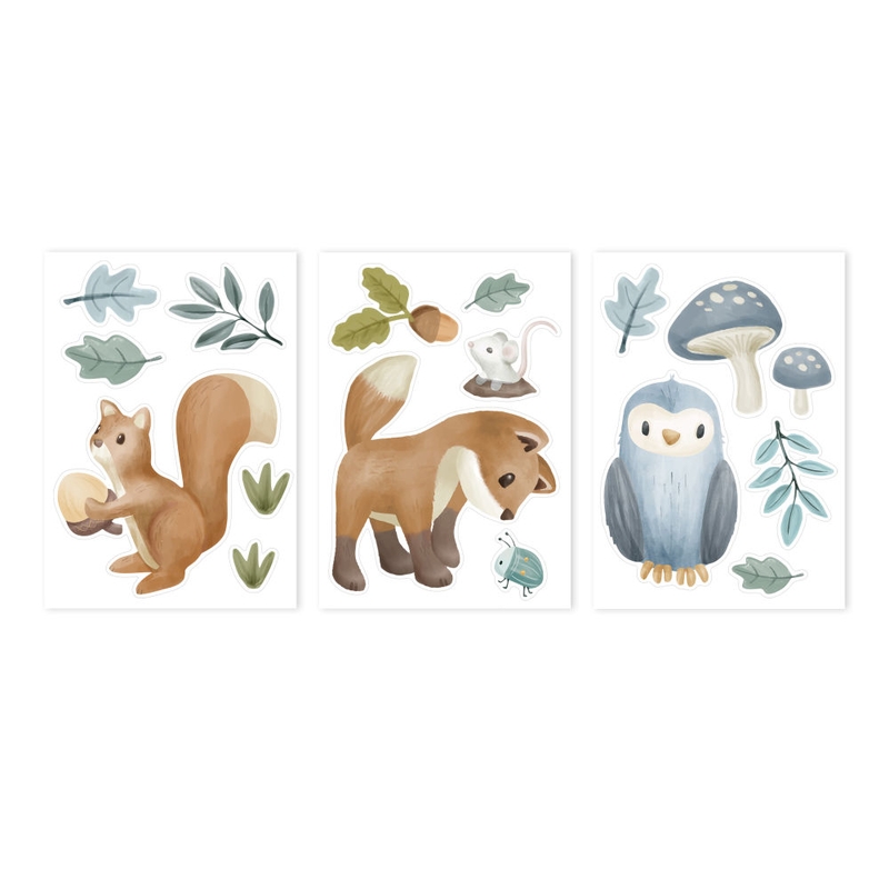 Wandsticker &#039;Forest Friends&#039; blau/braun 3 Bögen