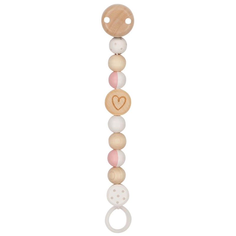 Schnullerkette 'Herz' aus Holz rosa