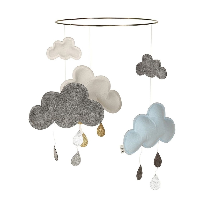 Mobile 'Wolken & Regentropfen' grau/hellblau