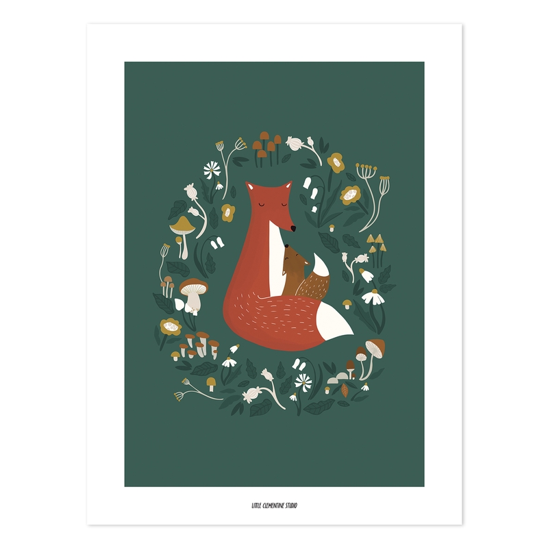 Poster 'Fuchsfamilie' grün/rost 30x40cm